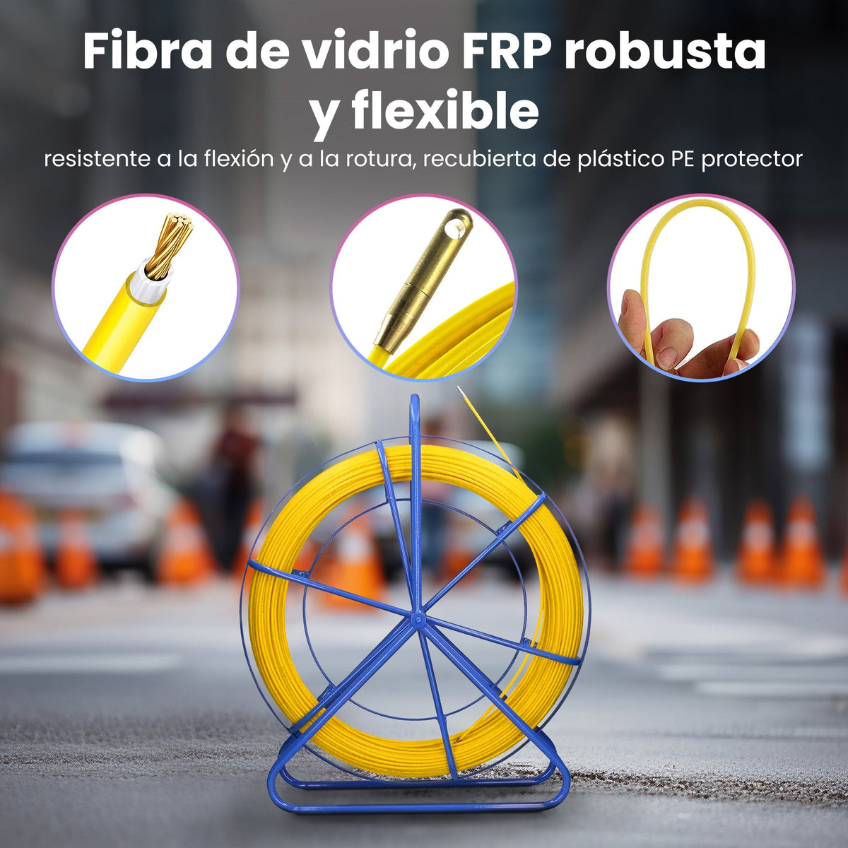Pilot Z Wlókna Szklanego Frp Do Przeciagania Kabli, 4,5mm, 25m, Zólty, Bez Kólek