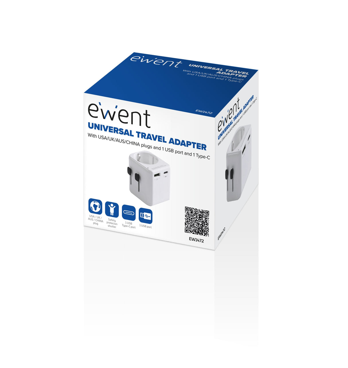 Enchufe Universal Ewent Ew1472 Usa Uk Aus China 1 X Usb 1 X Usb Tipo C