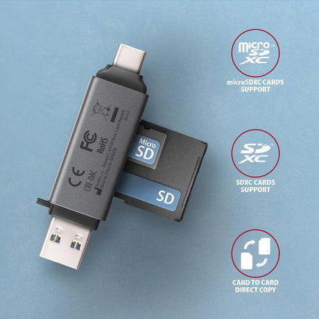 EAN 8595247907134 - Axagon CRE-DAC USB-C+ USB-A 5 Gbps MINI card reader 2-slot & lun SD/microSD lector de tarjeta USB 3.0 Typ imagen 3