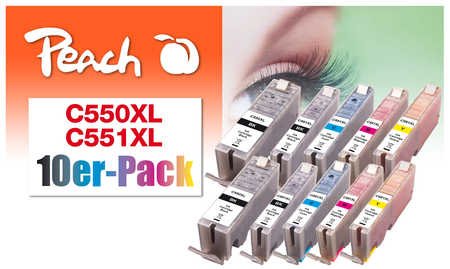 Peach 0f319979 Tinta Canon Pgi-550xl/Cli-551xl Multi-10-Pack Je 2x  Negro, Cian, Magenta, Foto Negro, Amarillo 10 Pieza(S)