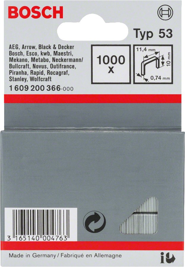EAN 3165140004763 - Bosch 1 609 200 366 grapa Paquete de grapas 1000 grapas imagen 1