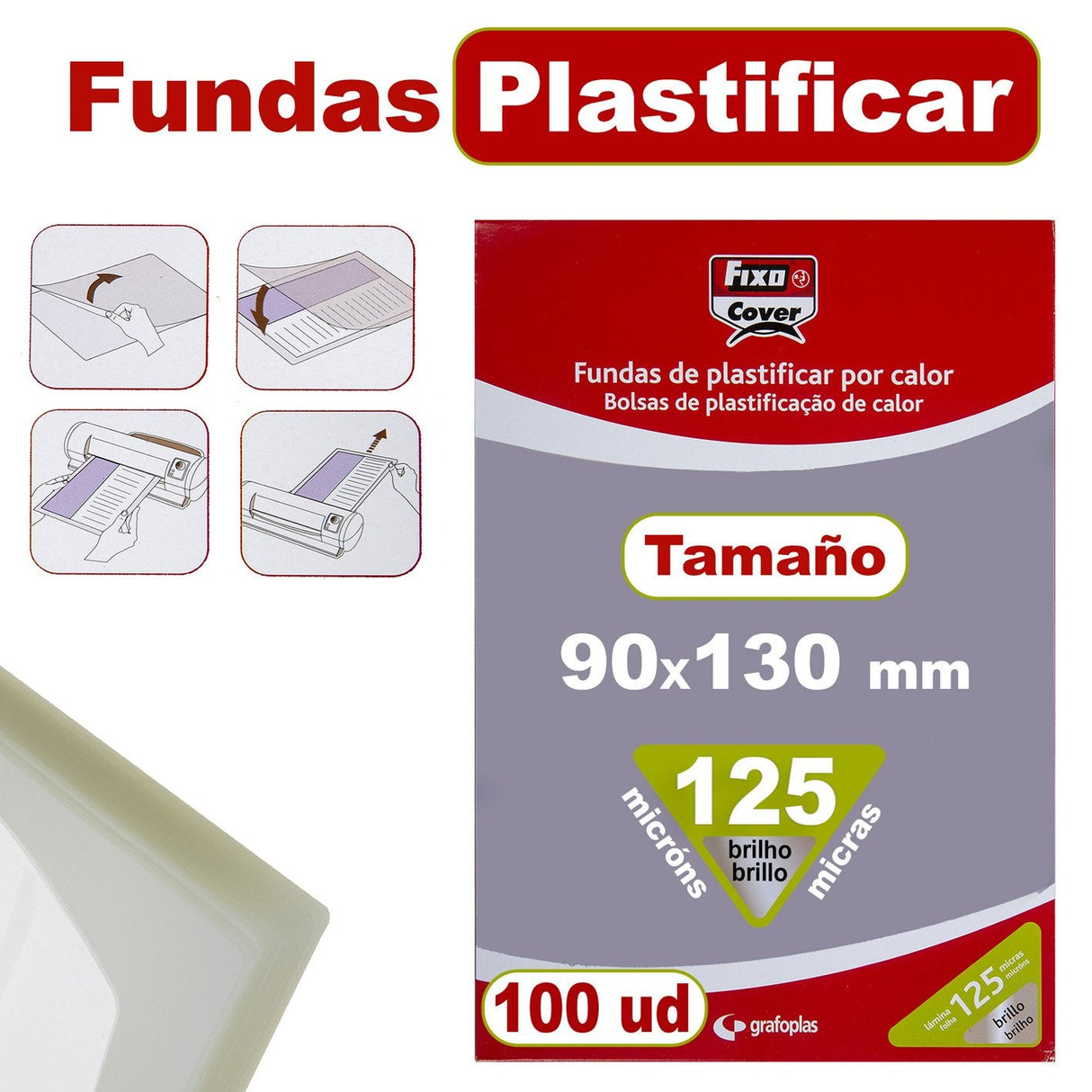 Fixo Fundas De Plastificar 90x130mm 125 Micras Pp Brillo Caja 100 Ud