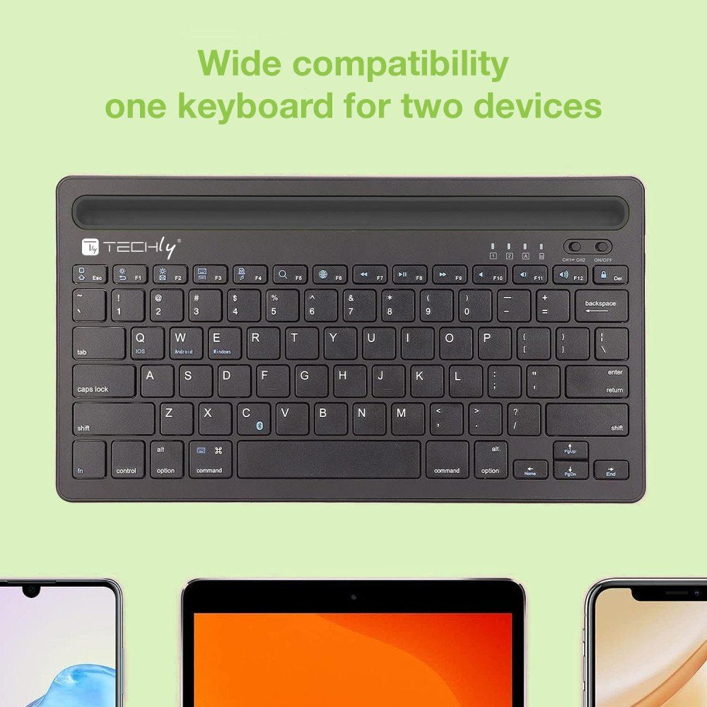 Techly Mini Wireless Keyboard 78 Keys 2 Channels With Hotkeys And Tablet Stand