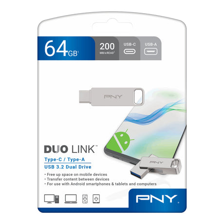 EAN 0751492681702 - PNY DUO LINK unidad flash USB 64 GB USB Type-A / USB Type-C 3.2 Gen 1 (3.1 Gen 1) Acero inoxidable imagen 3