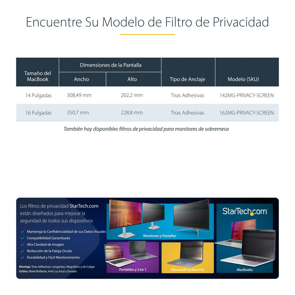 Startech.Com Filtro De Privacidad Dorado Para Macbook Pro 21/23 De 16in - Con Privacidad Mejorada - Protector De Pantalla De Doble Cara - +/- 30 Grados