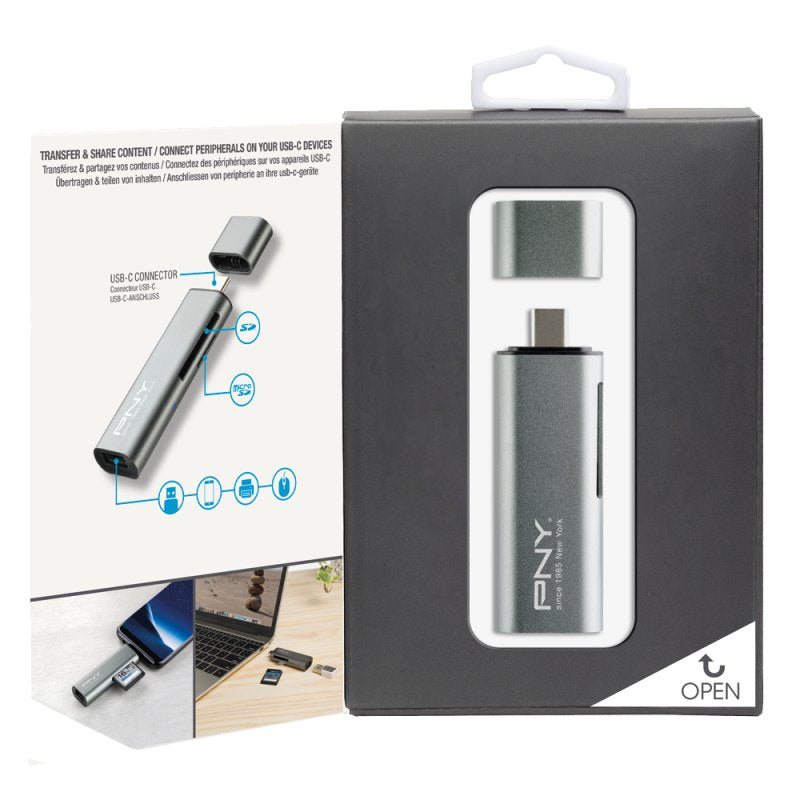 Lector De Tarjetas Externo Pny Usb Tipo-C  Microsd / Sd / Conexion Usb A/H  R-Tc-Ua-3n1e01-Rb