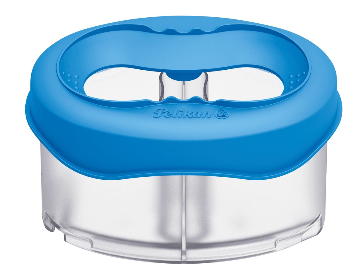 Pelikan Recipiente Para Agua Azul - Tapa Desmontable - Antigoteo - 3 Compartimentos - Porta Pinceles