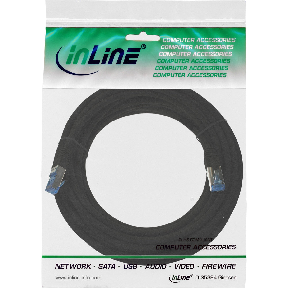 Inline® Cable De Red S/Ftp Pimf Cat.6a Halogen Free 500mhz Negro 5m