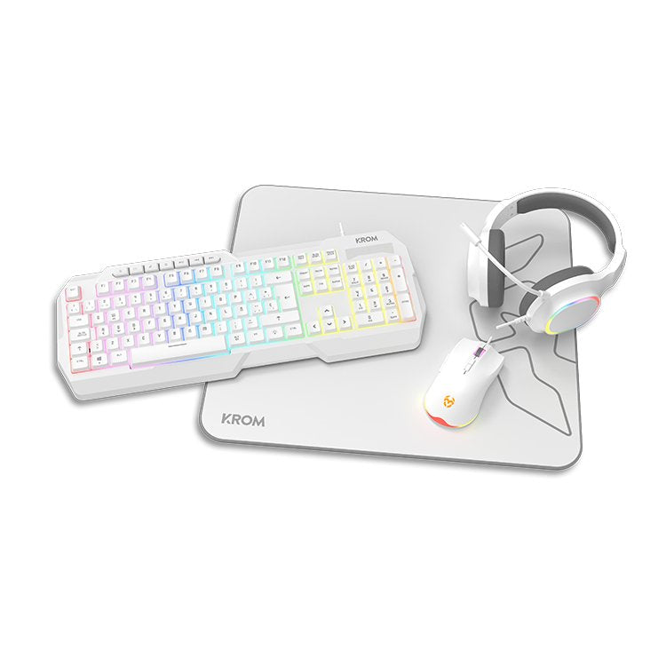 Pack Gaming Krom Kenta Teclado Rgb + Ratón + Alfombrilla + Auriculares Blanco