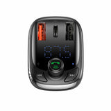 Baseus Car Charger Bluetooth Fm Transmitter S-13, Bt. 5.0, 10m Range, Usb-A Qc 12v/ 2.4a, Usb-A 5v/ 1.5a, Type-C 12v/ 2.4a, Black (Ccmt000101)