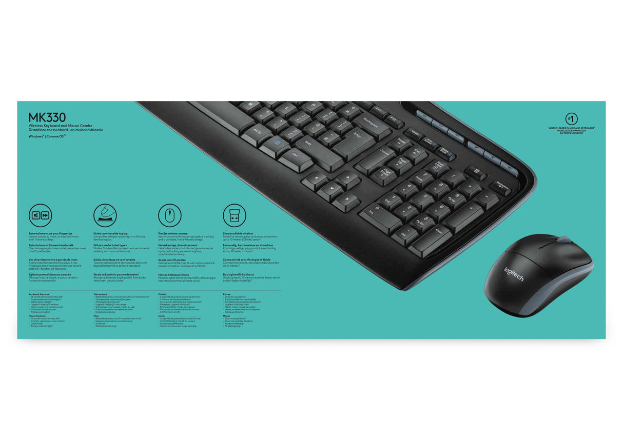 Teclado Ingles Logitech Mk330 Internacional Wireless Combo Unifying P/N:920-003989