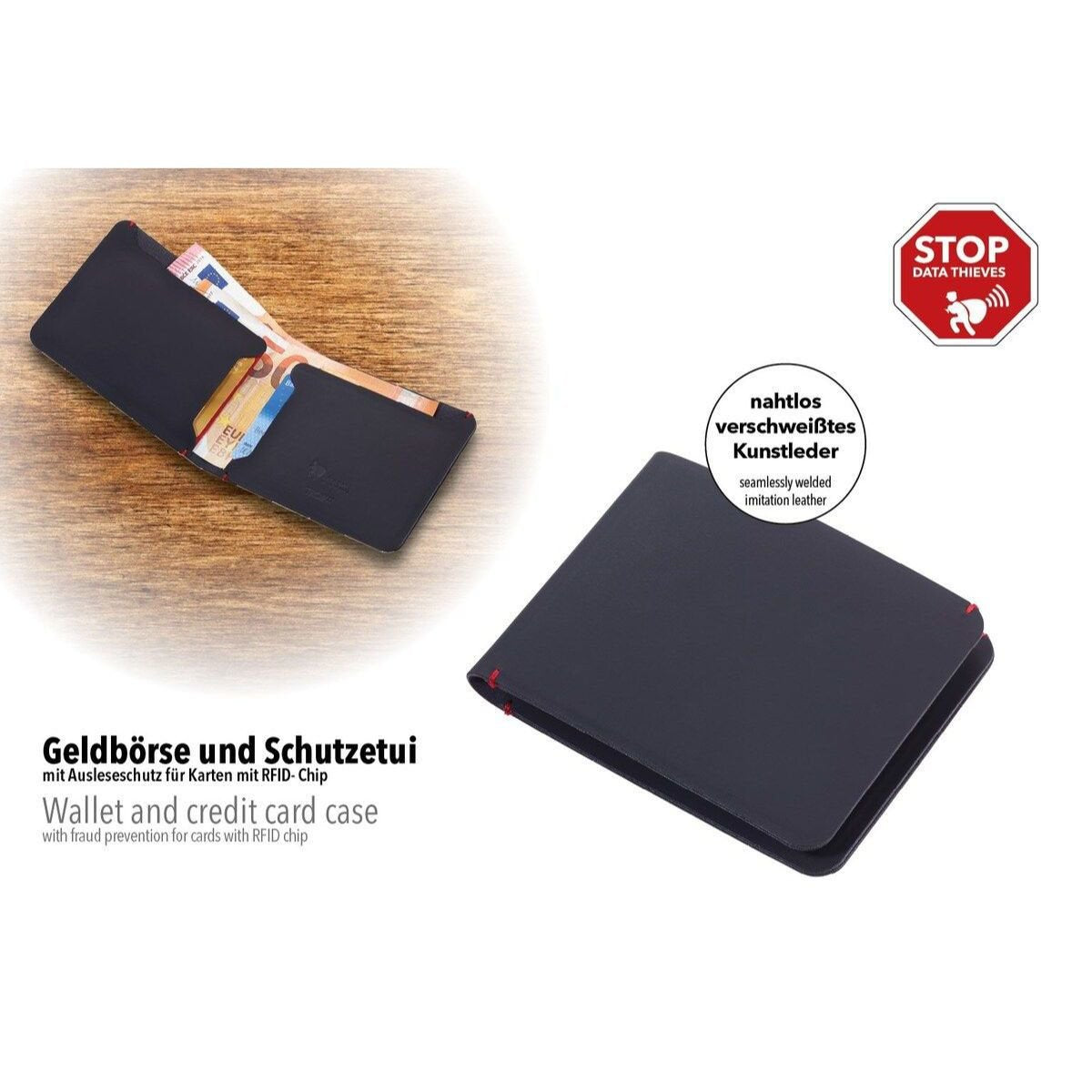 Troika Wal10/Le Monedero, Tarjetero Y Portadocumento De Viaje Billetera Negro Imitación Piel