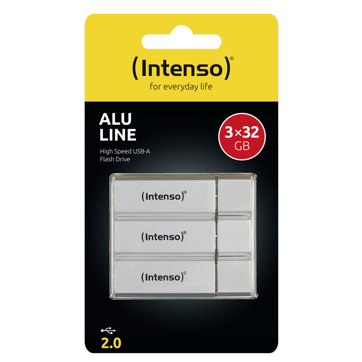 Intenso Usb Flash Drive 2.0, 32gb Alu Line Silver 3er Pack