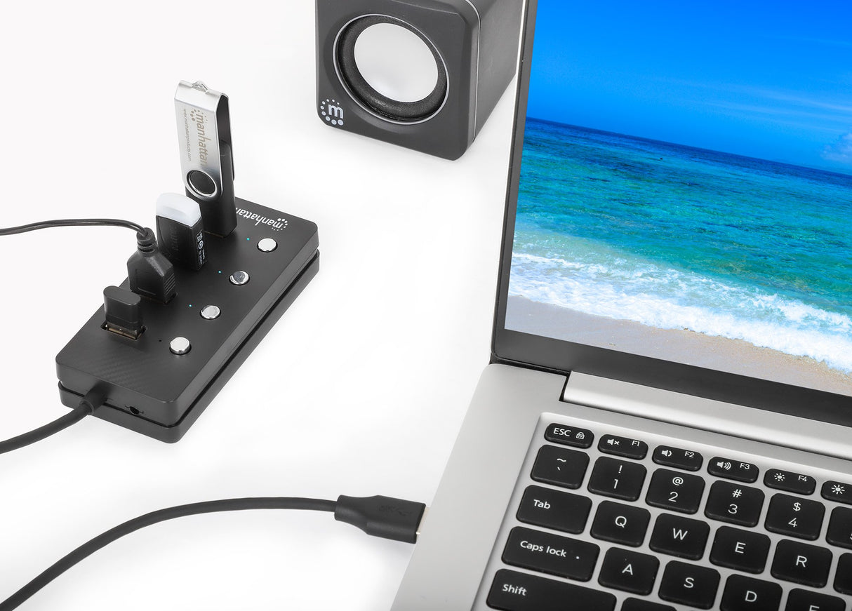 EAN 0766623180887 - Manhattan 180887 hub de interfaz USB 3.2 Gen 1 (3.1 Gen 1) Type-A 5000 Mbit/s Negro imagen 5