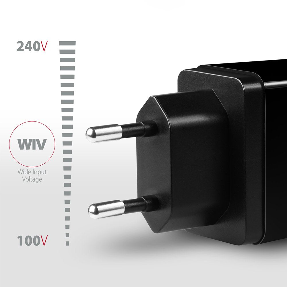 Axagon Acu-Qs24, Cargador De Red RãPido E Inteligente, 2x Puerto Usb Qc3.0 / Afc / Fcp + 5v-1.2a, 24w