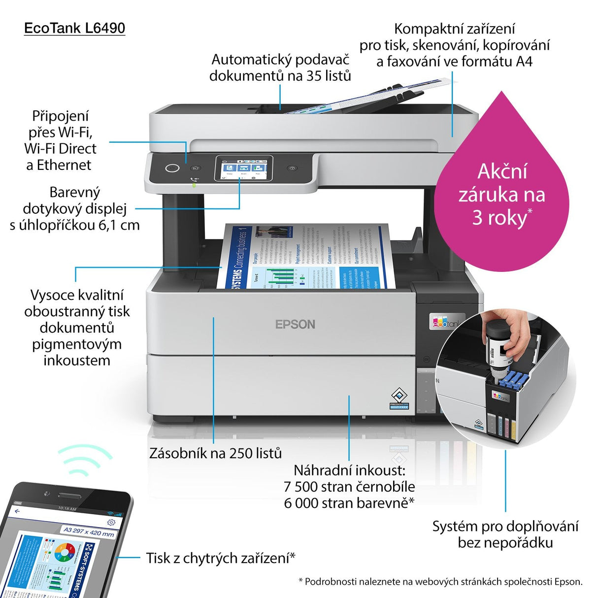 Impresora Multifuncion Epson Ecotank L6490, 4 En 1, Wi-Fi, Blanco Y Negro