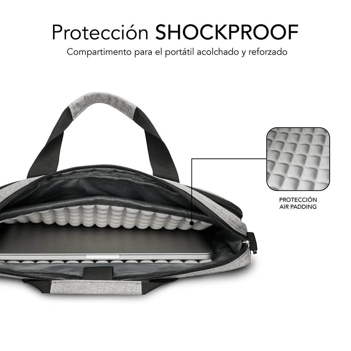 Maletín Subblim Air Padding Laptop Bag Para Portátiles Hasta 15.6' Cinta Para Trolley Gris