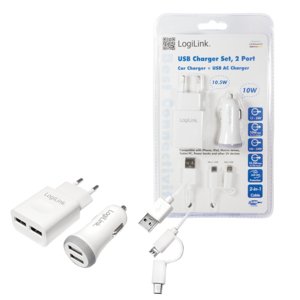 Juego De Cargador Usb, 1 Cargador De Coche Y 1 Cargador Usb, 2 Puertos Con Cable  Usb 2.0 A Micro Usb Y Mini Usb