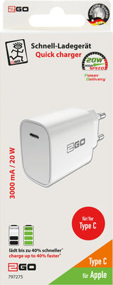 Cargador De Red 2go 100v-240v-Power Delivery-Blanco Usb Tipo C