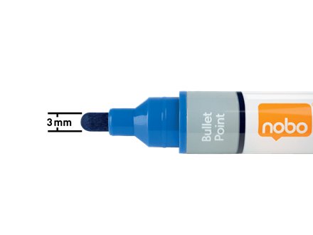 Nobo Caja De 10 Rotuladores Para Pizarra Blanca - Punta Redonda 3mm - Tinta Liquida - Nivel De Tinta - Color Azul