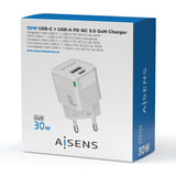 Aisens Cargador Gan 30w - 1xusb-C Pd3.0 Qc4.0 - 1xusb-A Qc3.0 Blanco