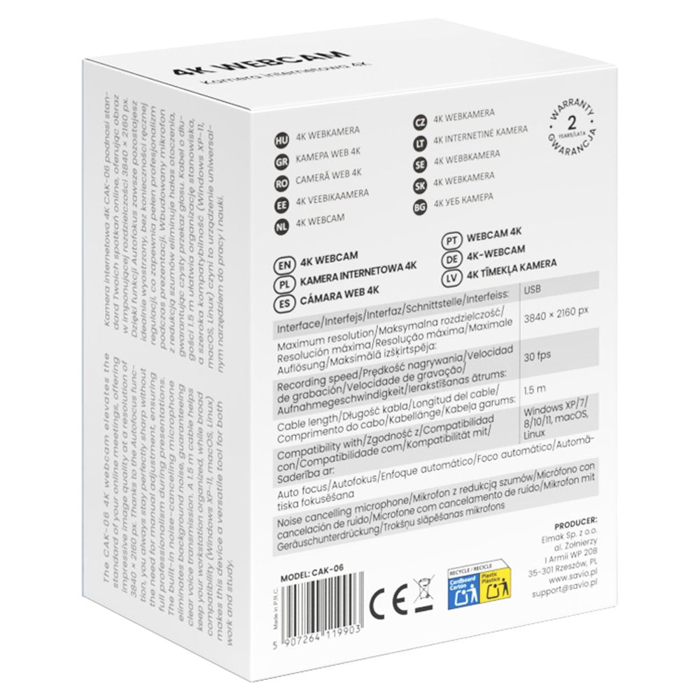 Cámara  Savio Web 4k Cak-06