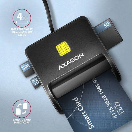 EAN 8595247906922 - Axagon CRE-SM3SD USB Smart card & SD/microSD/SIM Flat lector de tarjeta inteligente Interior USB 2.0 Negr imagen 3