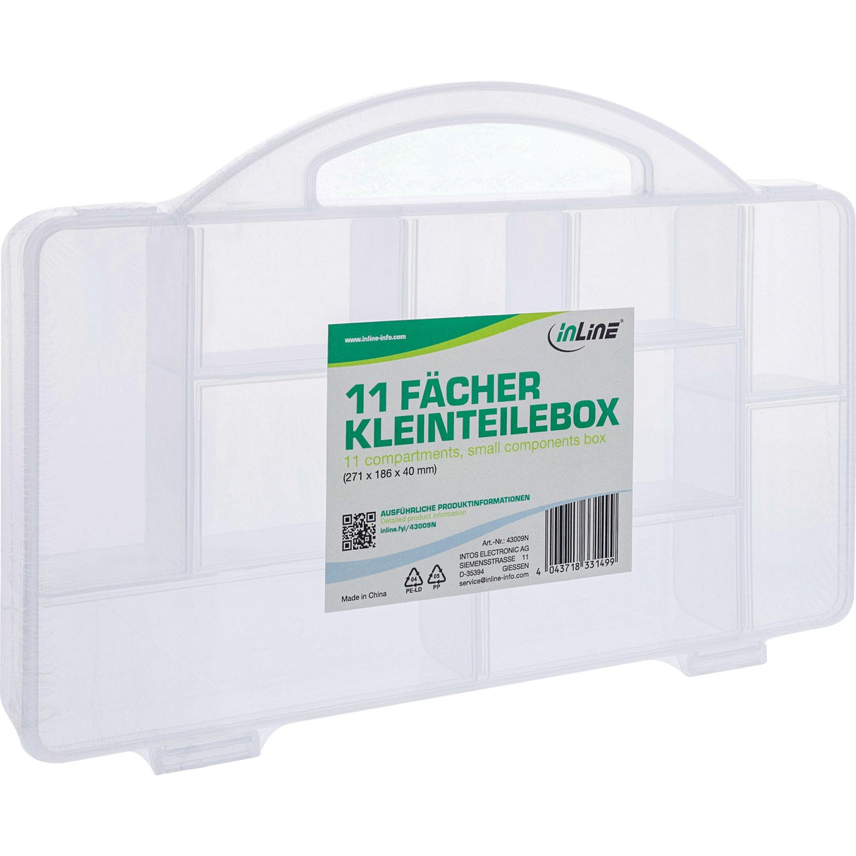 Inline® Small Components Box ,11 Compartments, 271x186x40mm, White