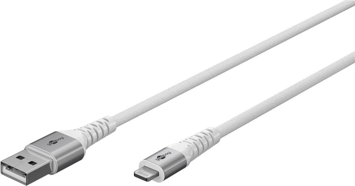 Goobay Lightning Usb-A Supersoft Textile Cable With Metal Plugs, 2 M, White