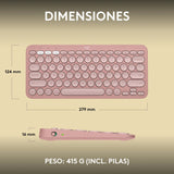 Teclado  Español Logitech Pebble Keys 2 K380s Rf Wireless + Bluetooth Qwerty Rosa