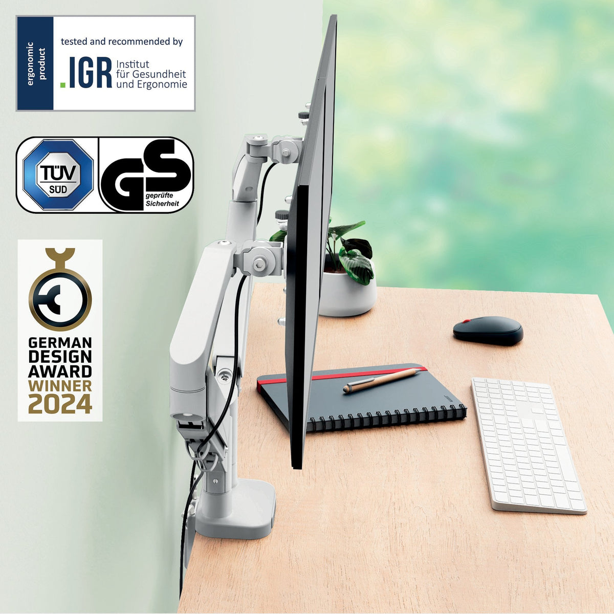 Leitz Ergo Dual Monitor Arm Gris, 1120x110x600