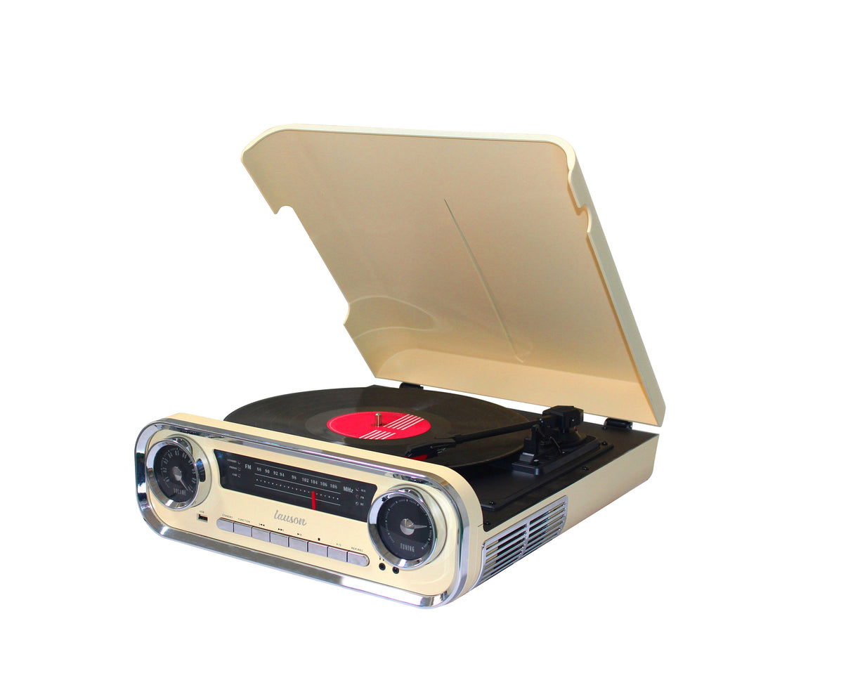 Lauson 01tt15 Crema Tocadiscos Vintage 3 Velocidades Bluetooth Usb Grabación Mp3 Fm