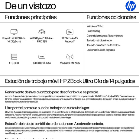 EAN 199251039249 - HP ZBook Ultra G1a Copilot+ PC AMD Ryzen AI Max+ PRO PRO 395 Estación de trabajo móvil 35,6 cm (14") Panta imagen 4