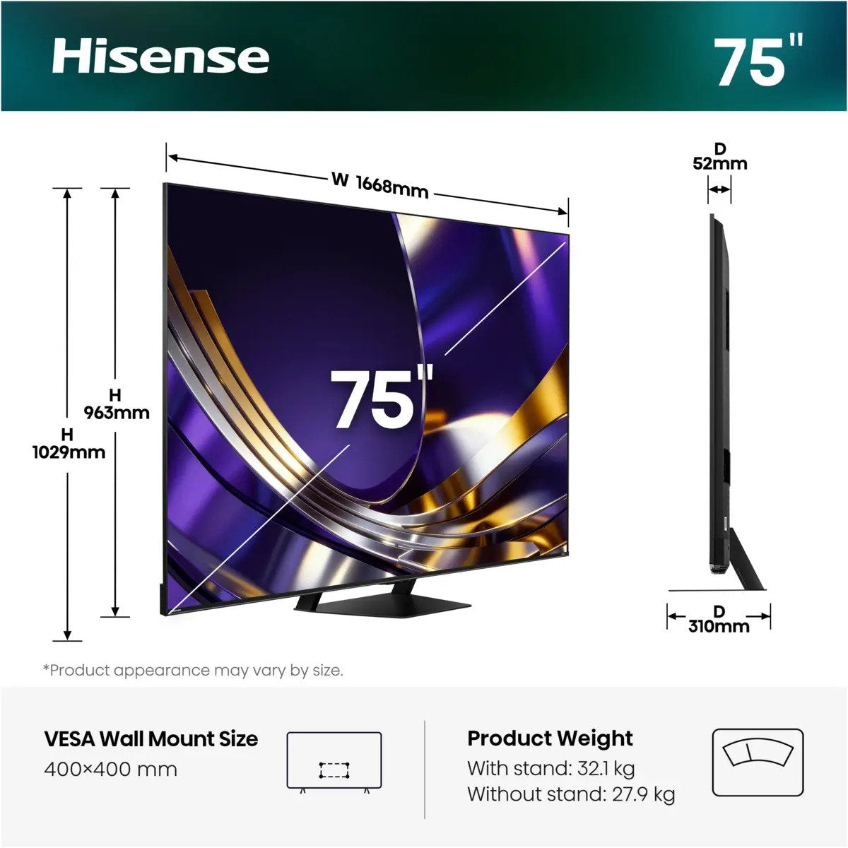 EAN 6942351437408 - Hisense 75U7DS PRO 190,5 cm (75") 4K Ultra HD Smart TV Wifi Negro imagen 4