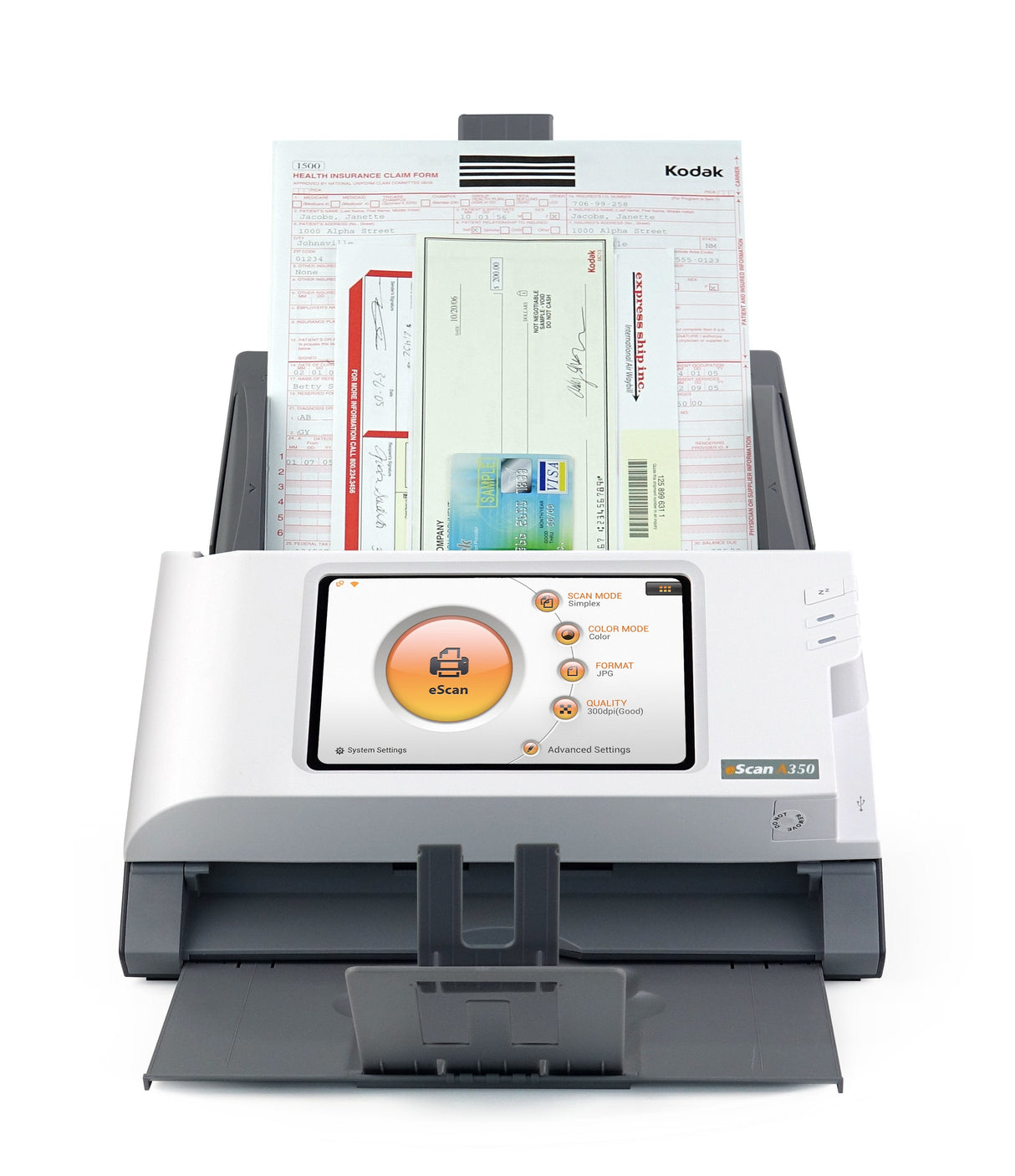 Plustek Escan A350 Essential 600 X 600 Dpi Escáner Con Alimentador Automático De Documentos (Adf) Negro, Blanco A4