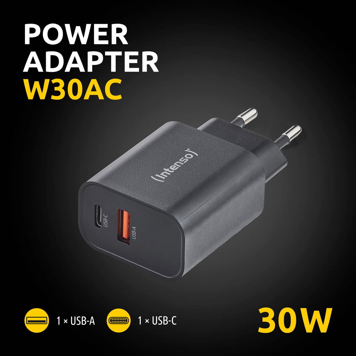 Intenso Usb-Ladegerät 1 X Usb-A  1 X Usb-C 30 Watt Negro