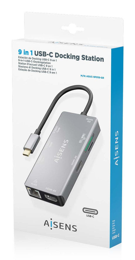 EAN 8435739901724 - AISENS ASUC-9P018-GR base para portátil y replicador de puertos Alámbrico USB 3.2 Gen 1 (3.1 Gen 1) Type- imagen 7