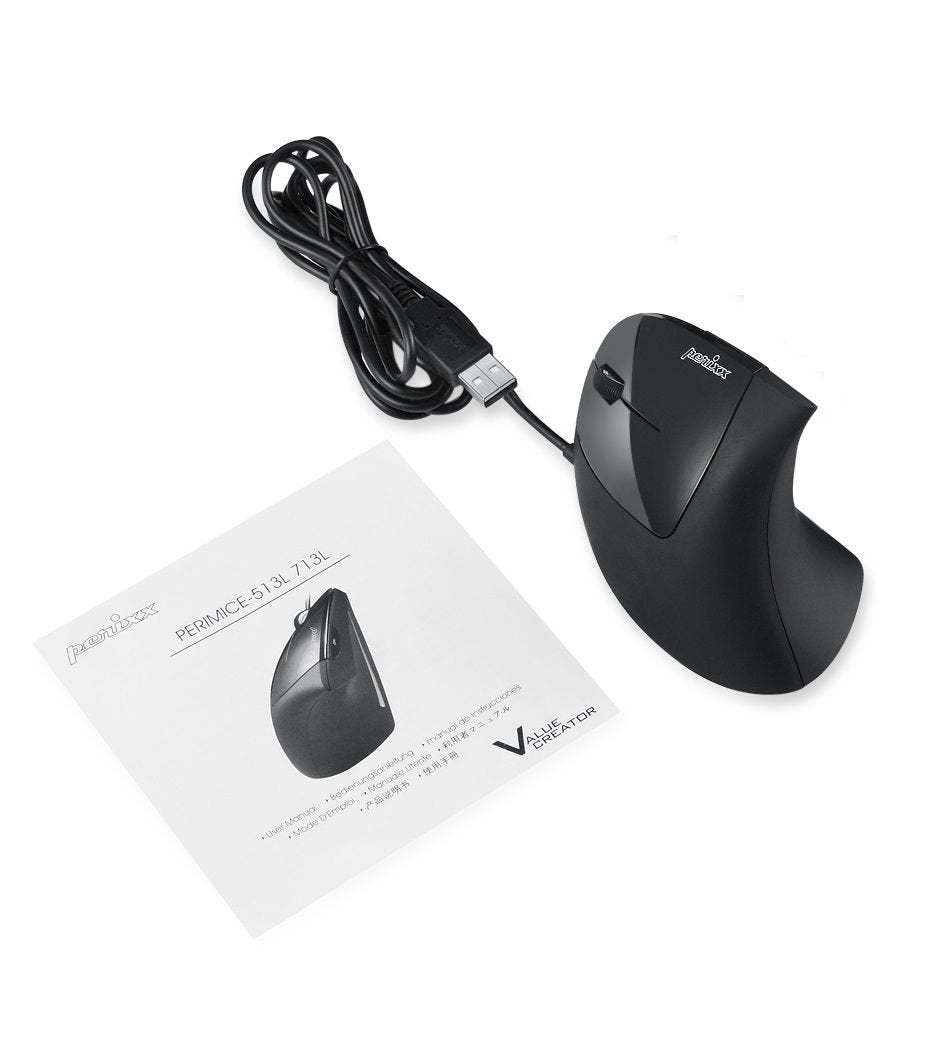Perixx Perimice-513 L, Ratón Ergonómico, Para Zurdos, Vertical, Negro