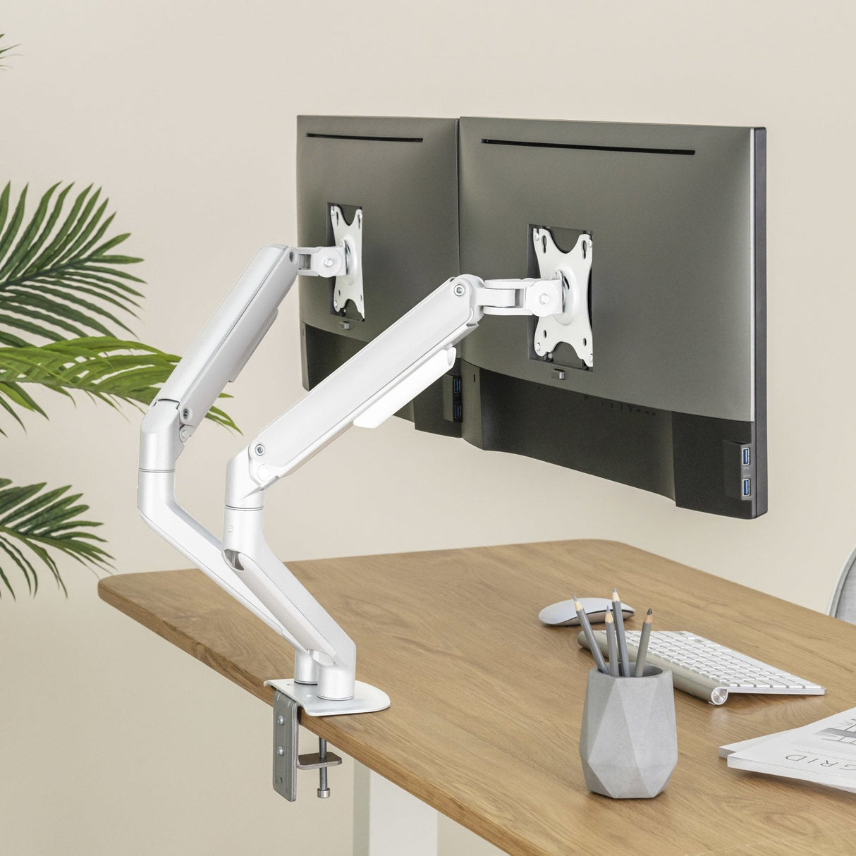 Tooq Soporte Mesa Pant Giratorio Inclinacion 2 Brazos 17-32" - Blanco