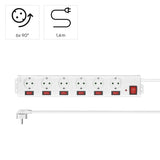 Regleta Hama  Alimentacion Con 6 Tomas - Potencia Maxima 3680w - Cable 1.4m - Voltaje 250v - Interruptor General E