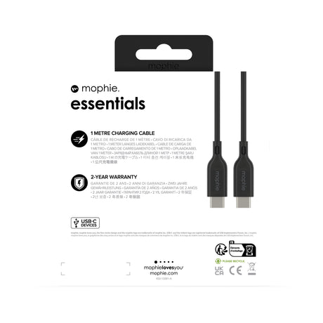 EAN 0840056185753 - mophie essentials charging cables | 1M cable USB USB 2.0 USB C Negro imagen 5