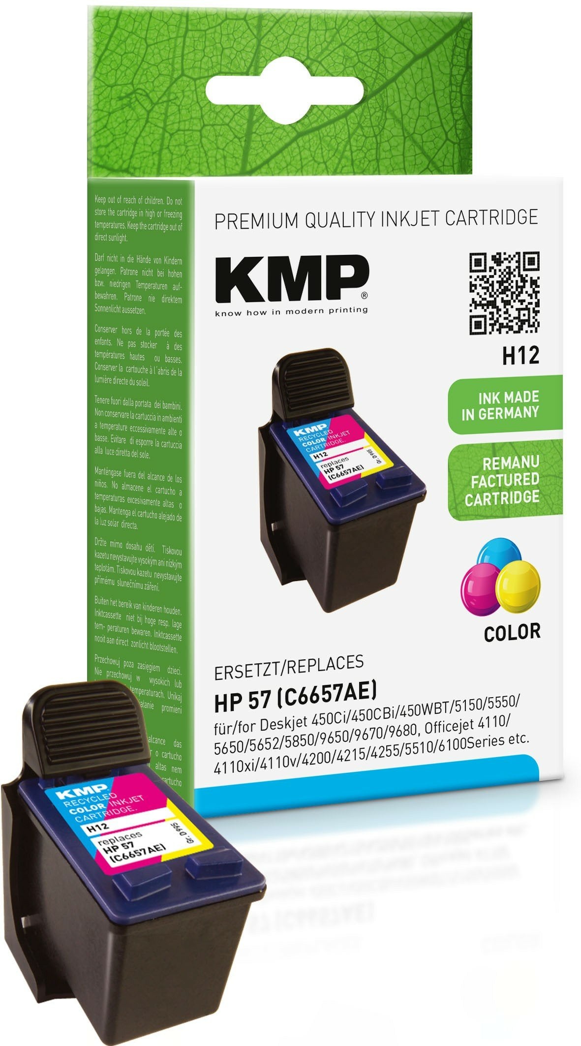 Cartucho Kmp Hp C6657ae Nr.57 Color 500 S. H12 Recargado