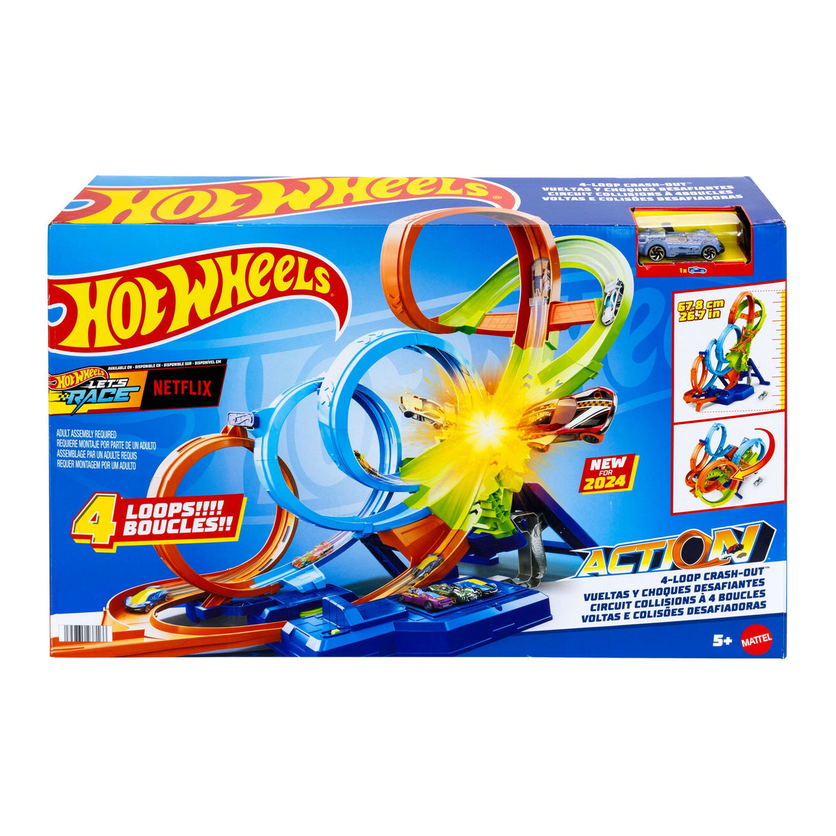 Hot Wheels Hot Wheels 4 Loopings Juego De Pistas Crash Danger, Pista De Carreras Hxr70
