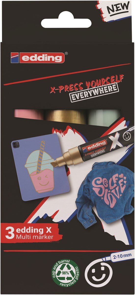 Edding X 6900 Pastel Pack De 3 Rotuladores Multisuperficie Permanentes De Tinta Opaca - Punta Biselada Con Trazo 2-10mm