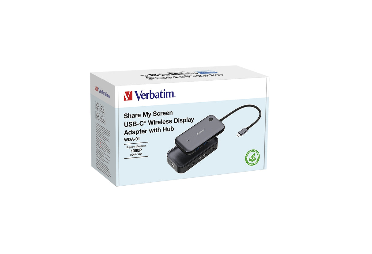 Adaptador De Pantalla Inalámbrica Usb Tipo-C Verbatim Share My Screen 1080p Wda-01 1xhdmi 1xusb 1xusb Tipo-C Gris Y Negro