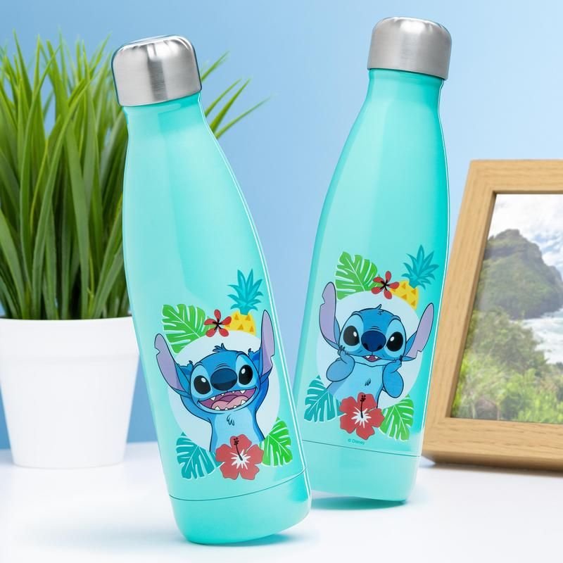 Botella Metalica Stitch Con Flores