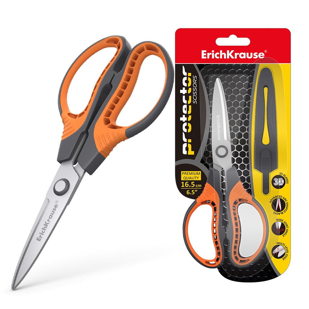 Erichkrause Protector Tijeras De Acero Inoxidable 16.5cm - Funda Protectora - Gris/Naranja