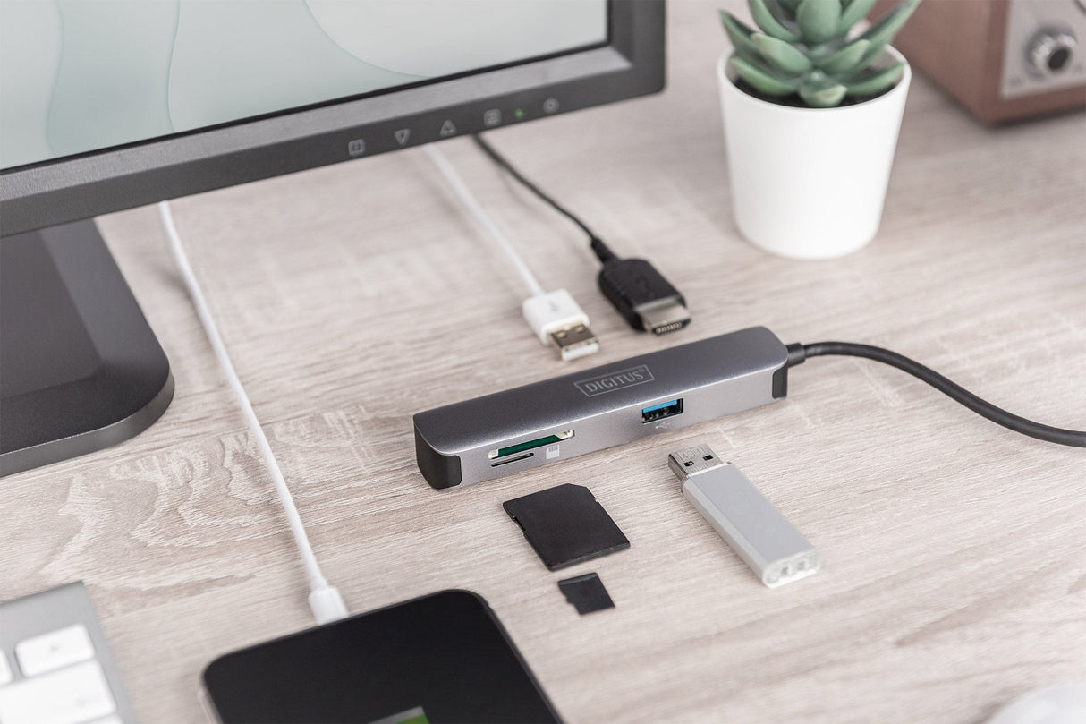 Dockingstation Digitus Usb-C, 5 Puertos, 4k / 30hz, Hdmi / 2xusb-4 / Sd / Microsd
