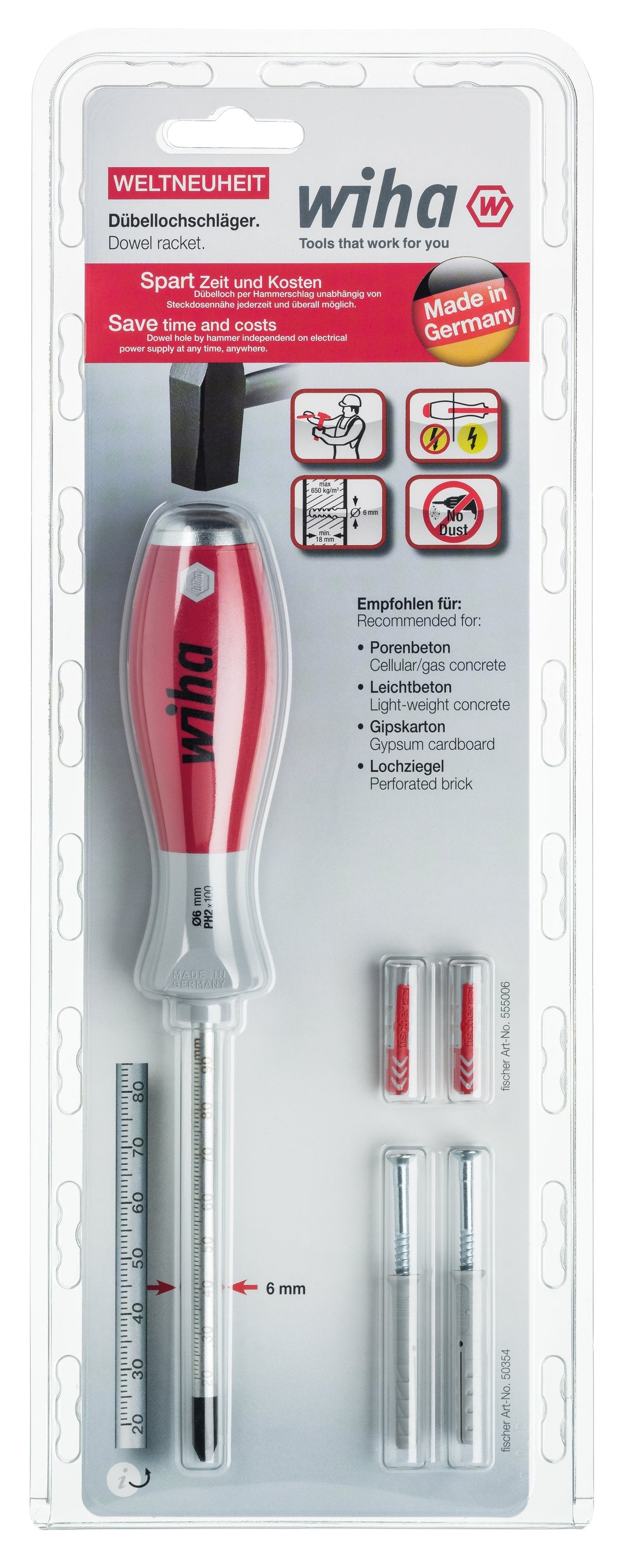 Juego De Perforadores Para Tacos Wiha Softfinish, Destornillador Rojo/Gris, 6 Mm, Incl. 41289