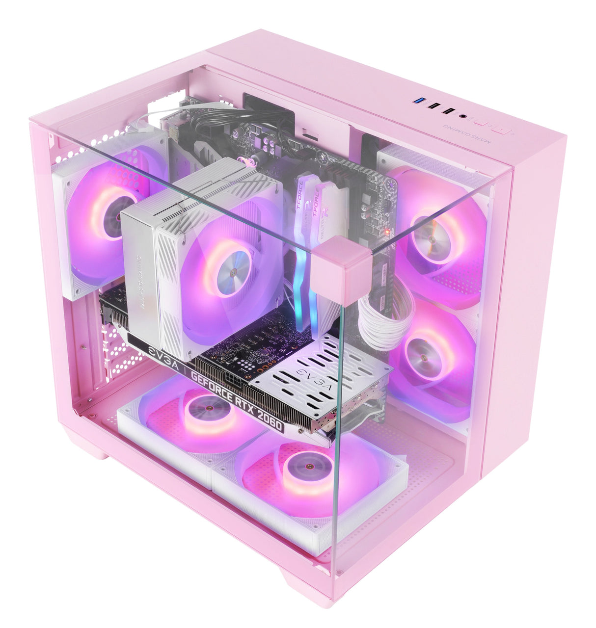 Caja Microatx Gaming Mars Gaming Mcvisionmp Triple Cristal Templado Gpu 330mm 1x3.5 1x2.5 Rosa